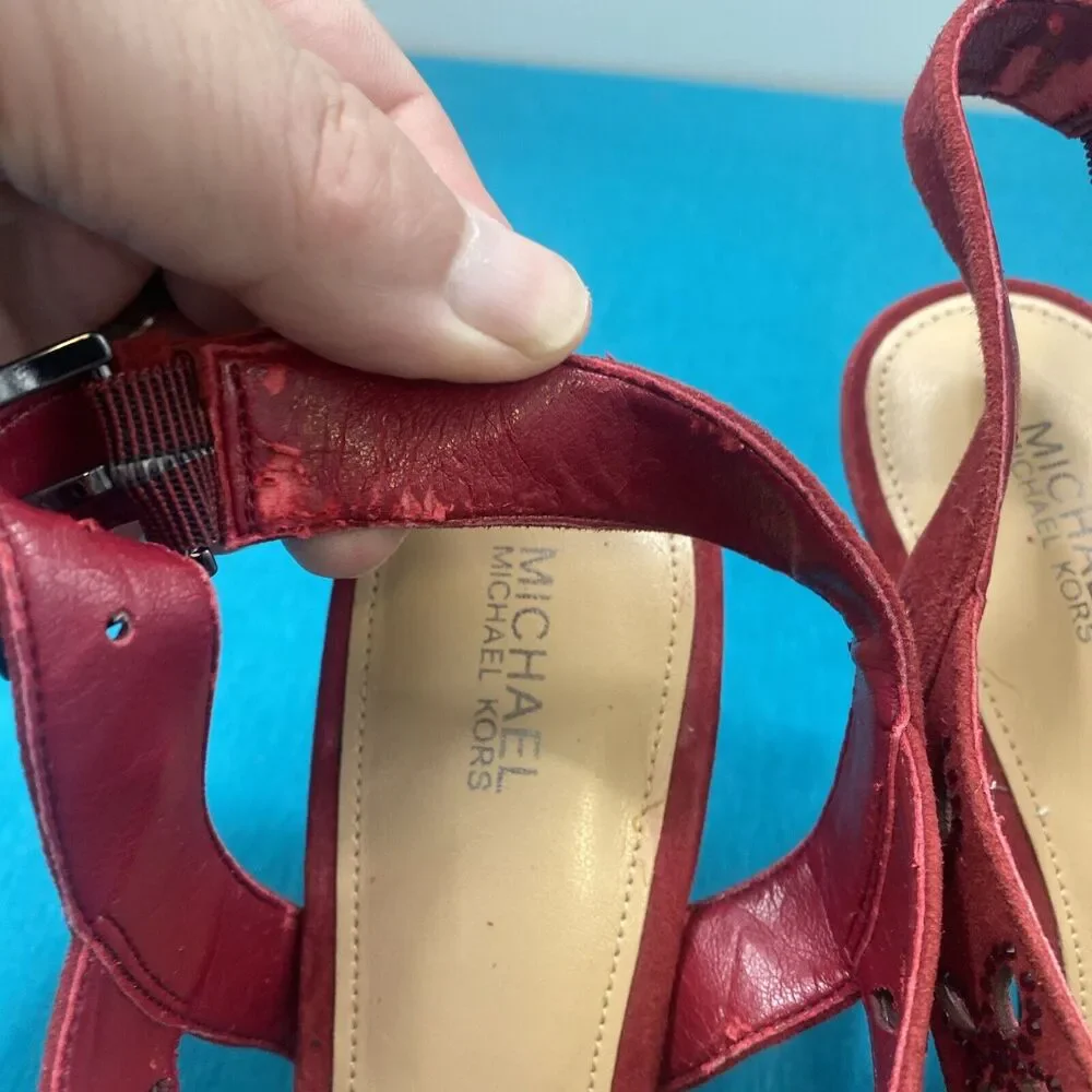 MICHAEL Michael Kors Platform Sandals High Heels Red Size 7 Open Toe Slingback